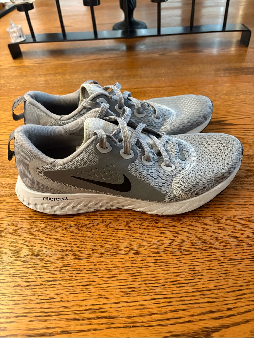 Nike Grey and White React Running Sneakers with Black Swoosh Size 9 VGUC
